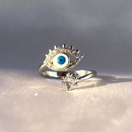 92.5 Sterling Silver Light Blue Evil Eye Lash Ring